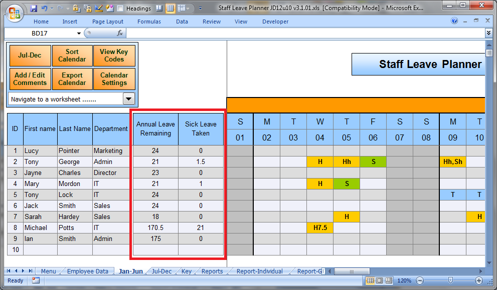 Leave Planner Excel Template