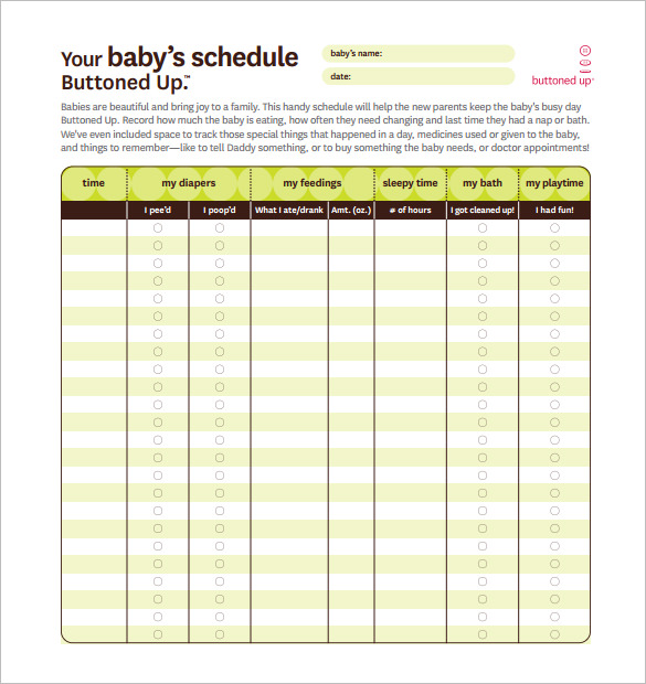 Baby Schedule Template For Nanny | printable schedule template