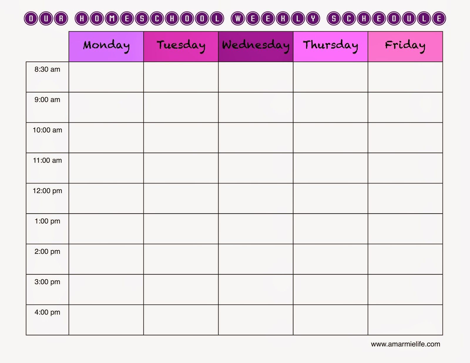 Homeschool Schedule Template Daily printable schedule template