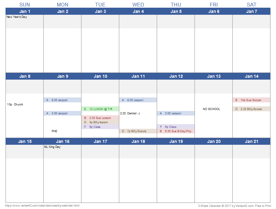 3 Week Calendar Template Excel