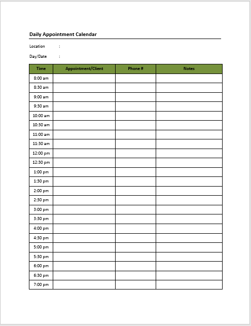 Free Printable Salon Appointment Sheets