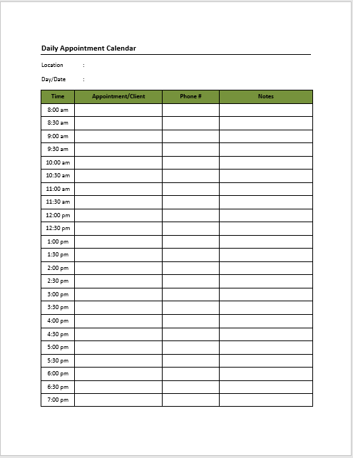Appointment Book Template Printable Schedule Template