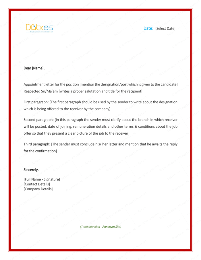 Appointment Letter Sample in Word Format | Letter Templates 