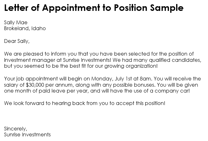 10 Samples of Appointment Letter Format in PDF and Word