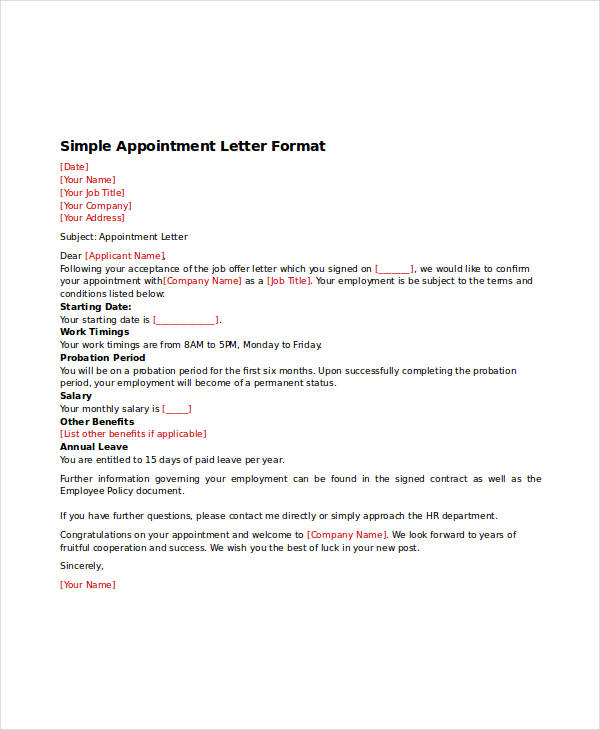 Appointment Letter Template 31+ Free Word, PDF Documents 