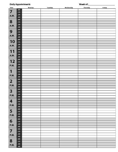 Appointment Schedule Template 15 Minute Increments