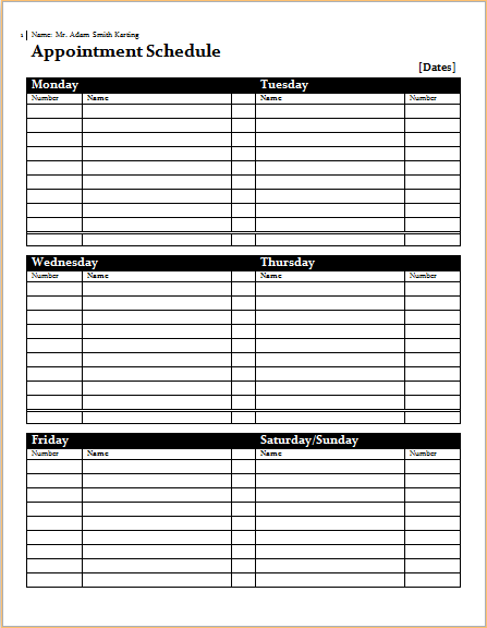 Official Appointment Schedule Template MS Word | Word & Excel 