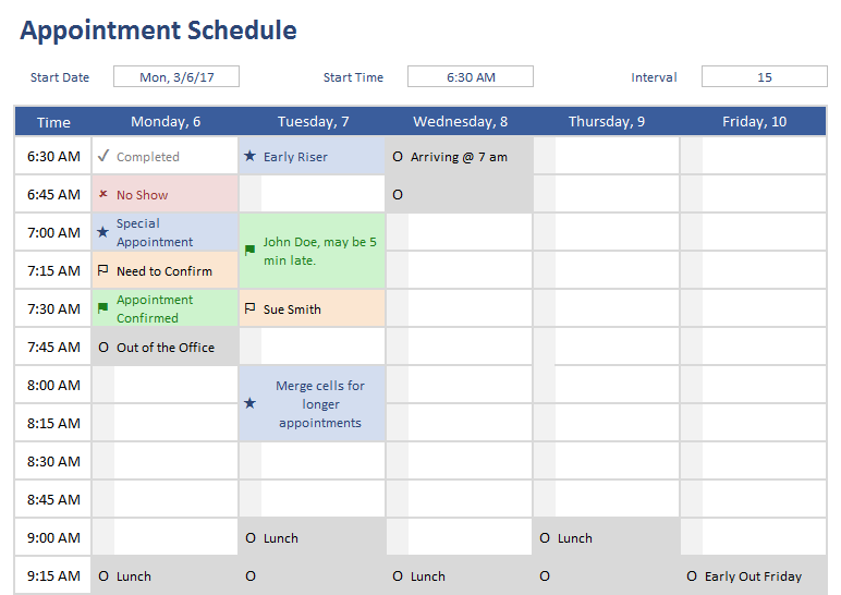 Appointment Schedule Template for Excel