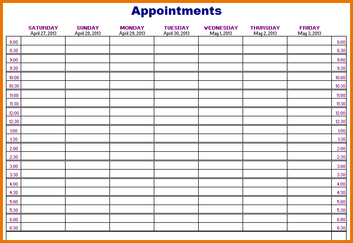 Appointment Schedule Template 5 Free Templates Schedule Templates