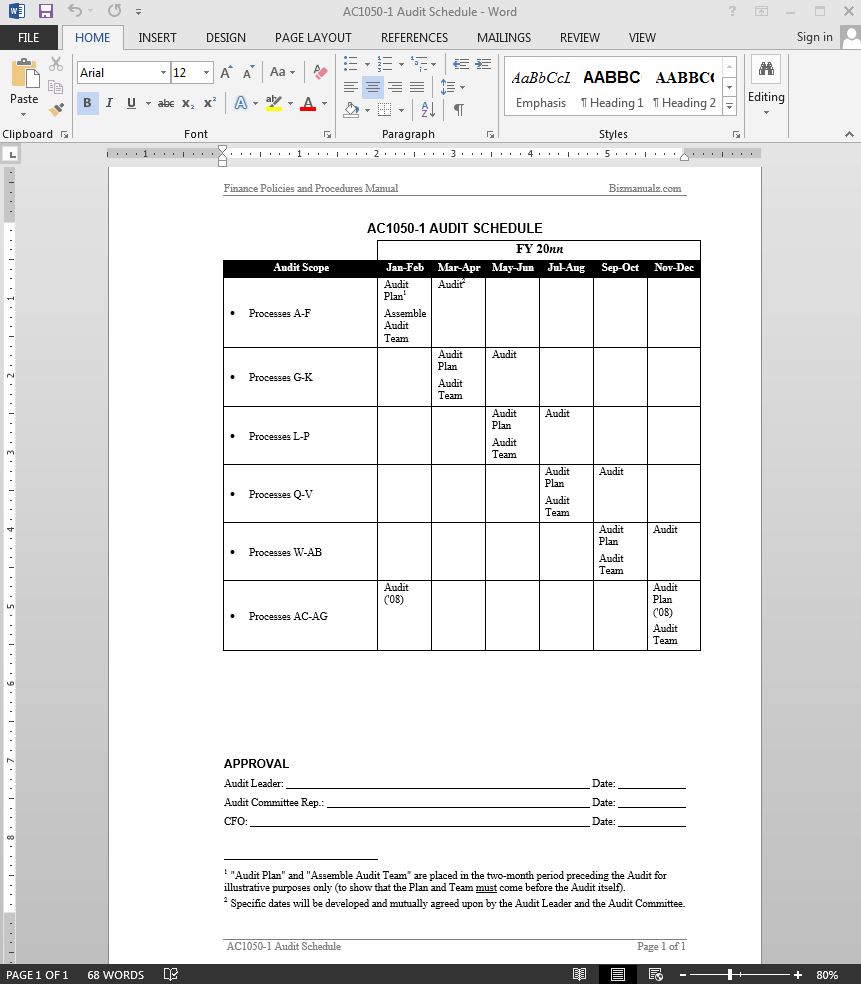 Financial Audit Schedule Template | AC1050 1