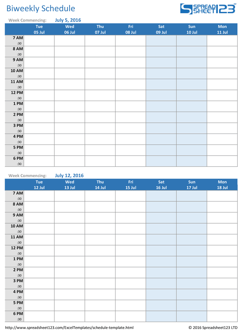 [High Resolution] Printable Biweekly Calendar