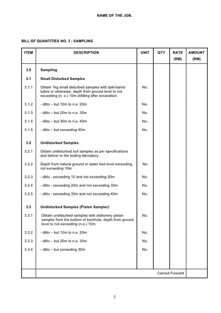 Bill Of Quantities Template Ireland And Rics Bill Of Quantities 