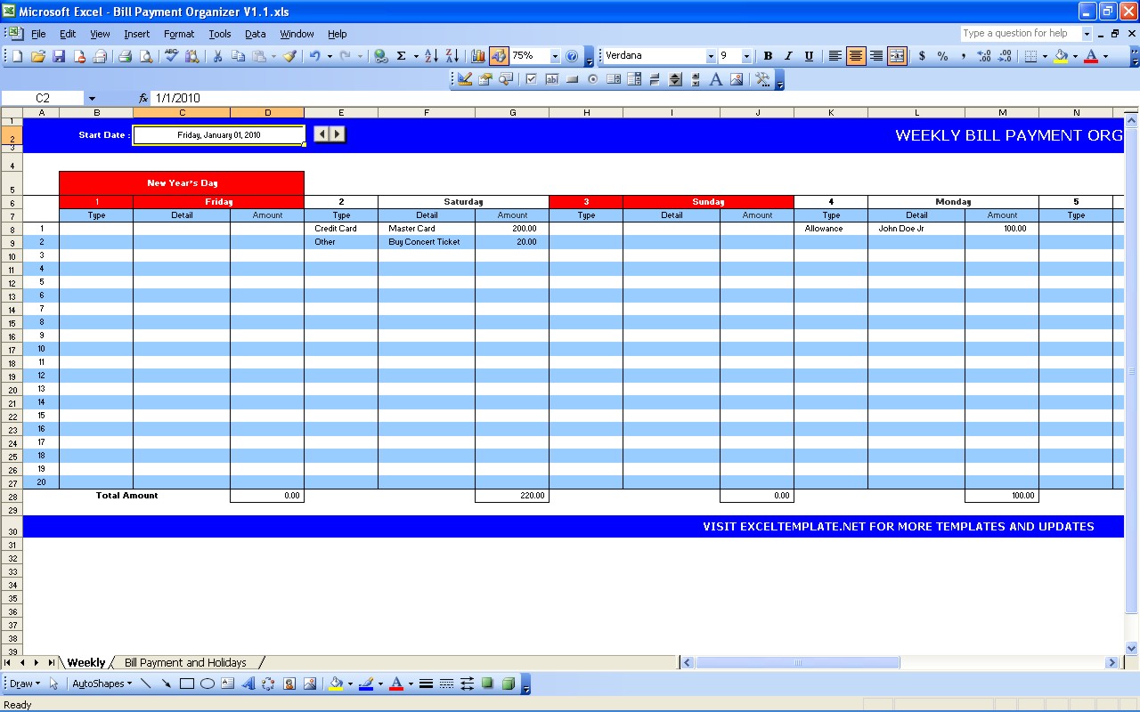 Bill Payment Calendar | Excel Templates