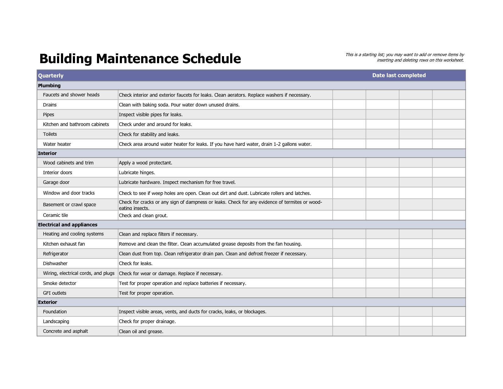 Building Maintenance Schedule Excel Template | planner template free