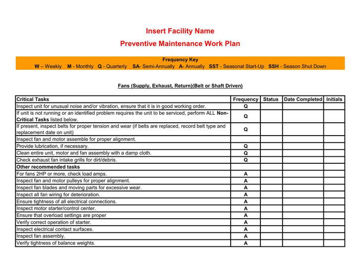 Preventive Maintenance Schedule Templates Download Free 