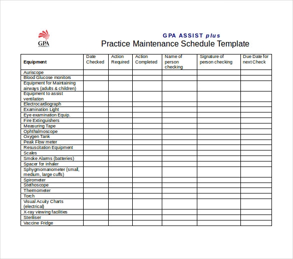 Building Maintenance Schedule Template Invitation Template