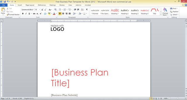 Free Business Plan Template for Word 2013