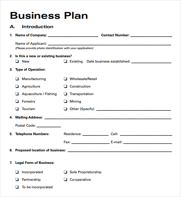 printable business plan template free