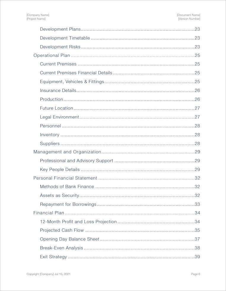 Business Plan Template (Apple iWork Pages and Numbers)