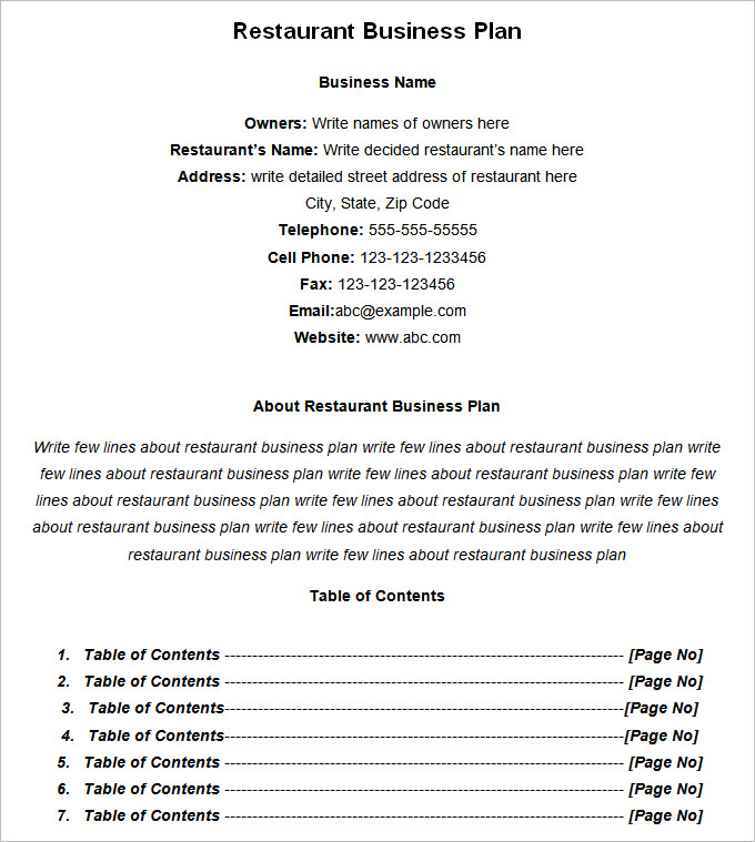 Restaurant Business Plan Template 7+ Free PDF, Word Documents 
