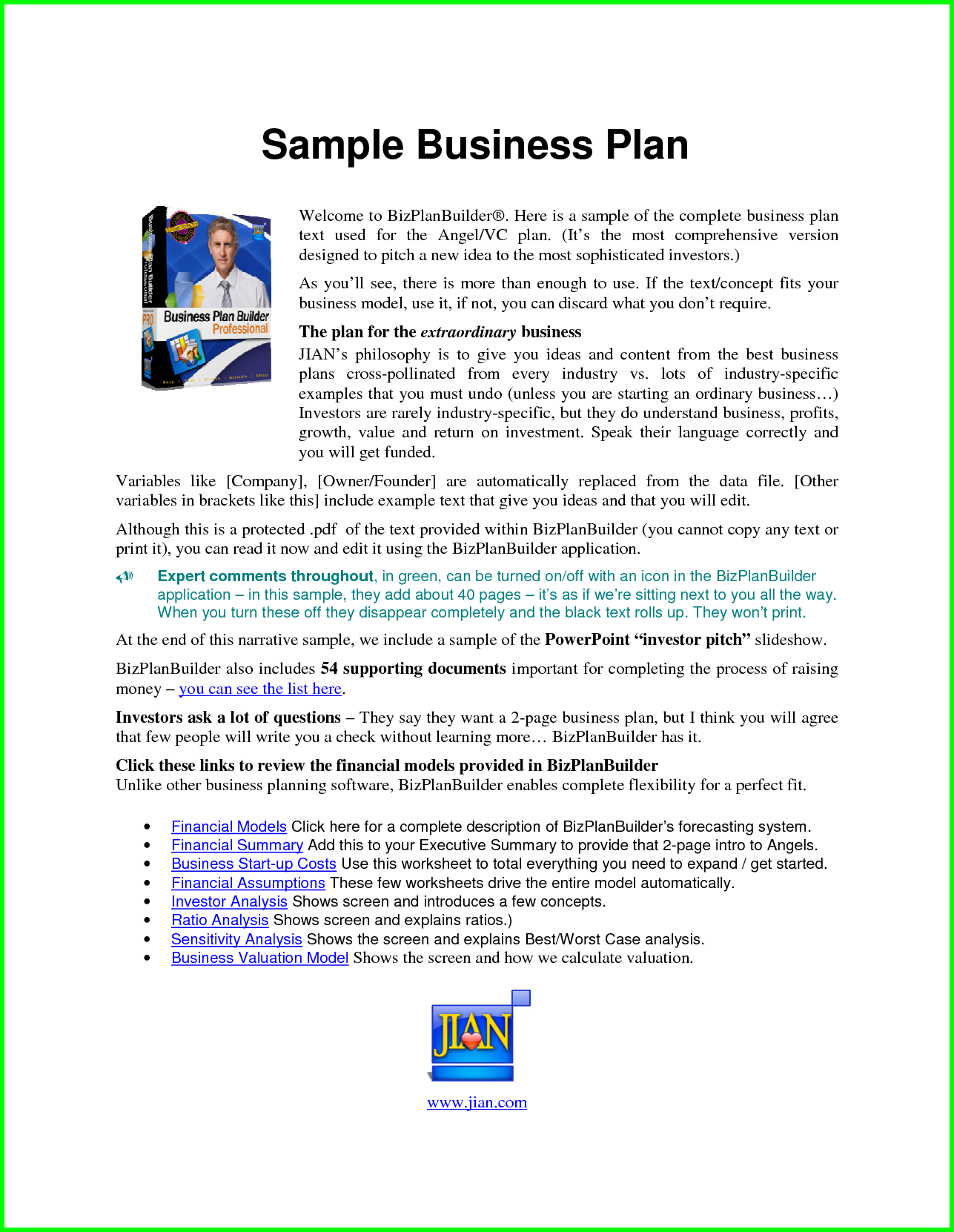 business plan of investment company