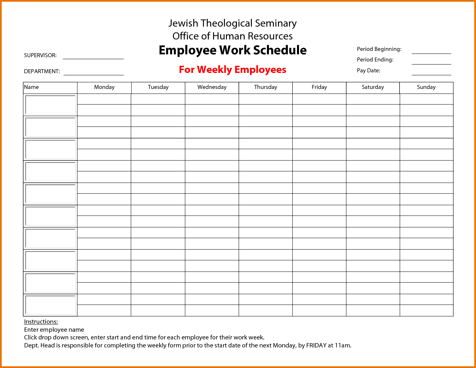 Calendar Employee Schedule Template printable schedule template