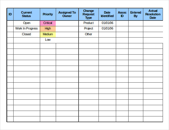Change Log Template Excel printable schedule template