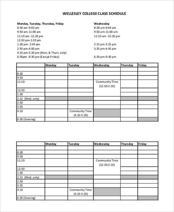 College Class Schedule Template – 4+ Free Word, Excel, PDF Format 