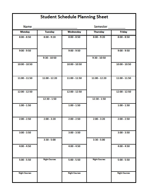 Class Schedule Template College