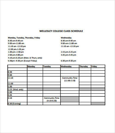 College Class Schedule Template 6+ Free PDF Documents Download 