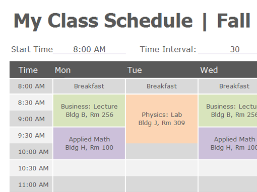 Weekly Class Schedule Template for Excel
