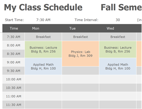 Online Weekly Class Scheduling TemplateI Used the Free College 