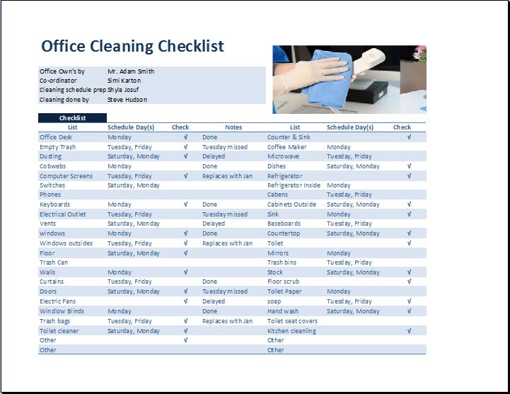 Commercial Office Cleaning Checklist Template | Word & Excel Templates