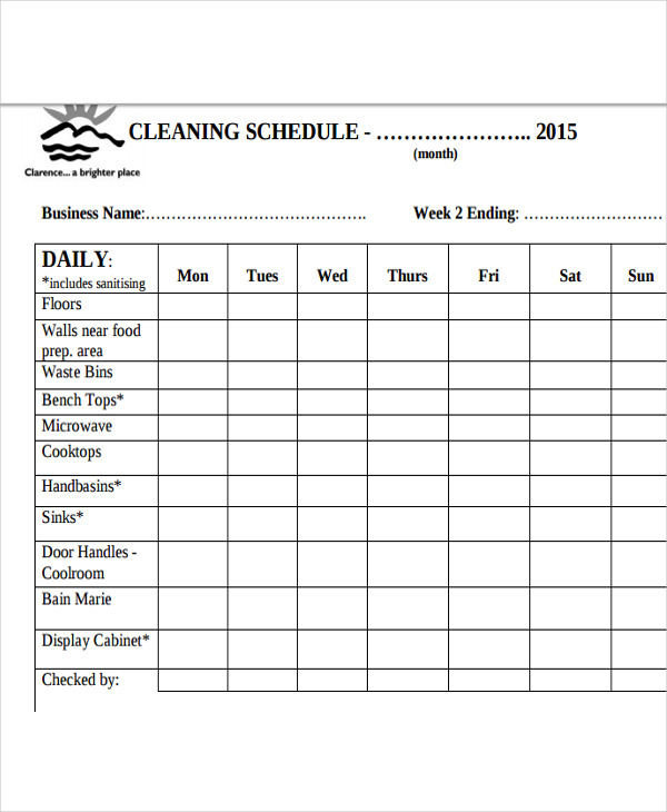 Free Editable Printable Cleaning Schedule Printable Form Templates