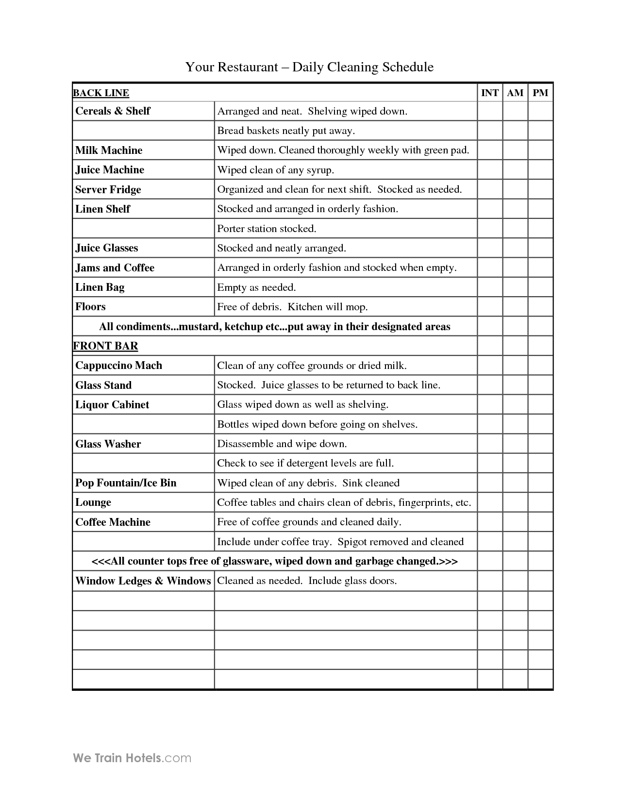 Printable Restaurant Cleaning Checklist - Printable World Holiday