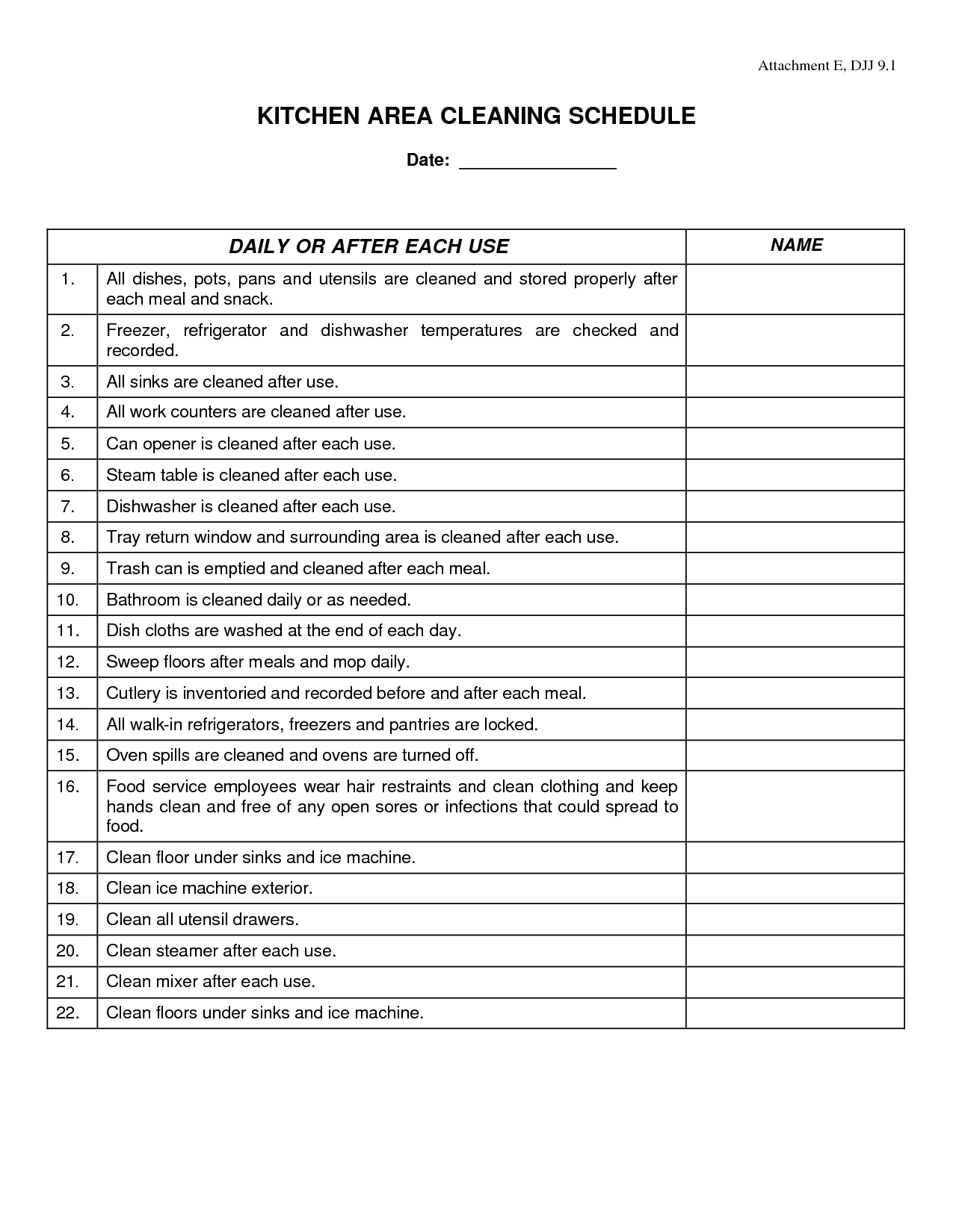 commercial kitchen cleaning schedule template Google Search 