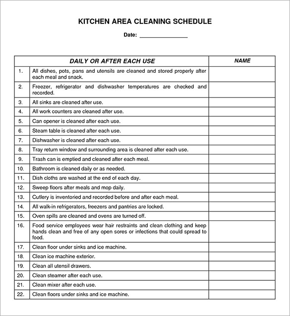 Kitchen Schedule Templates – 16+ Free Word, Excel, PDF Format 