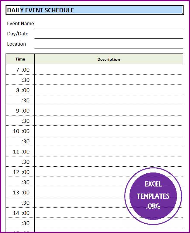 Daily Event Schedule Template | Excel Templates | Excel 