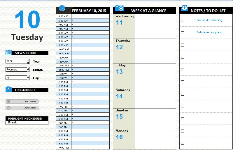MS Excel Daily Work Schedule Template | Formal Word Templates