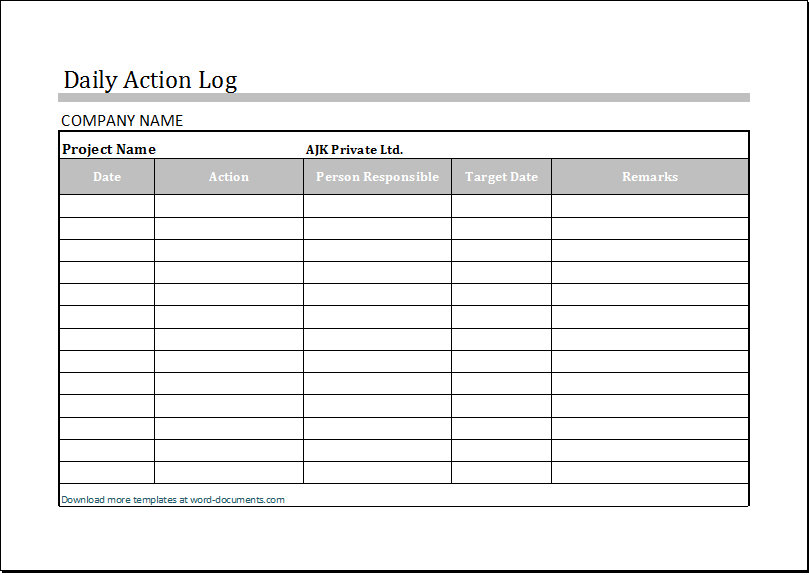 Daily Log Template Excel – printable schedule template