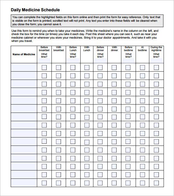 Medication Schedule Template 8+ Free Word, Excel, PDF, Format 