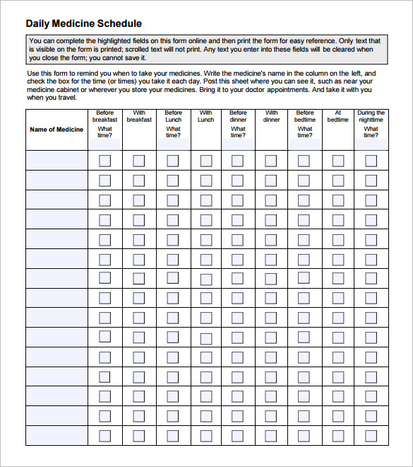 Medication Schedule Template 14+ Free Word, Excel, PDF, Format 