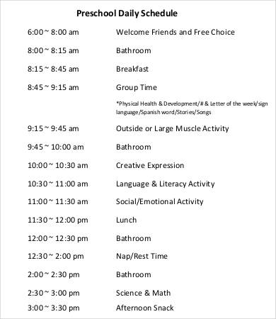 Preschool Schedule Template 7+ Free Word, PDF Documents Download 