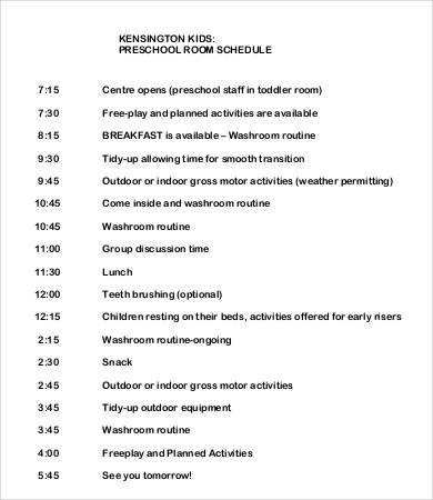 Preschool Schedule Template 7+ Free Word, PDF Documents Download 
