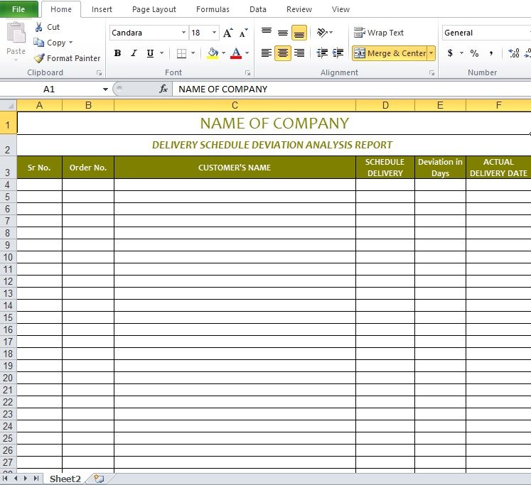 Delivery schedule template excel