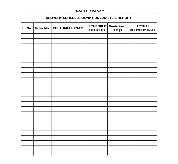 Delivery Schedule Template PDF