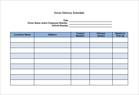 Free Delivery Schedule Templates