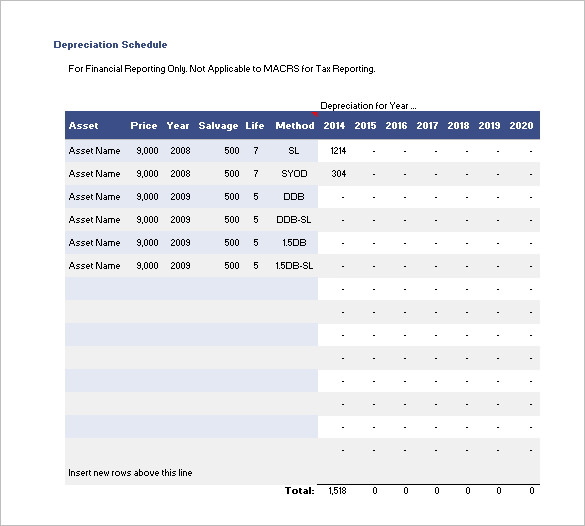 Depreciation Schedule Template – 9+ Free Word, Excel, PDF Format 