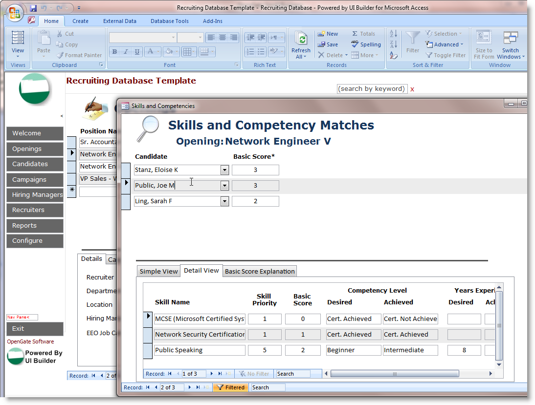 Microsoft Access Employee Recruiting Template | OpenGate Software Inc