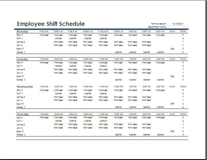 MS Excel Employee Shift Schedule Template | Word & Excel Templates